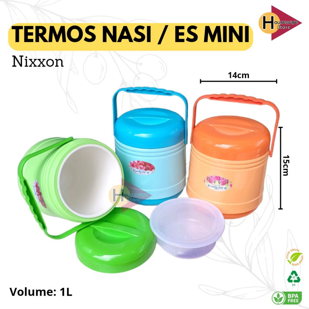 Termos Nasi & Es 1 liter / Rantang Tunggal / Wadah Makanan / Tempat Bekal tahan panas dingin
