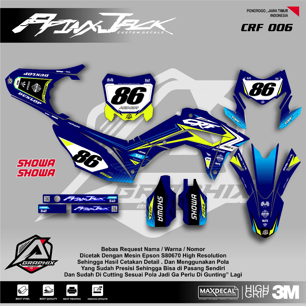 DECAL STICKER CRF 150 /CUSTOM DECAL CRF 150 BIRU /CRF SUPERMOTO