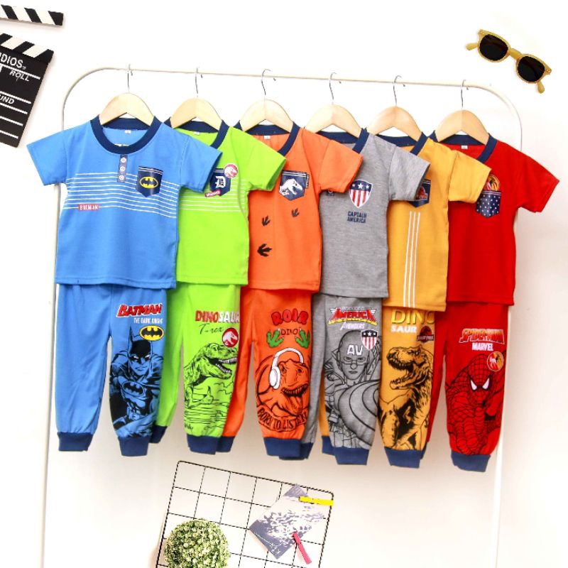 FOYA KIDS - Setelan baju anak laki laki/atasan cowok/kaos cowok/piyama tidur/setelan viral/spiderman