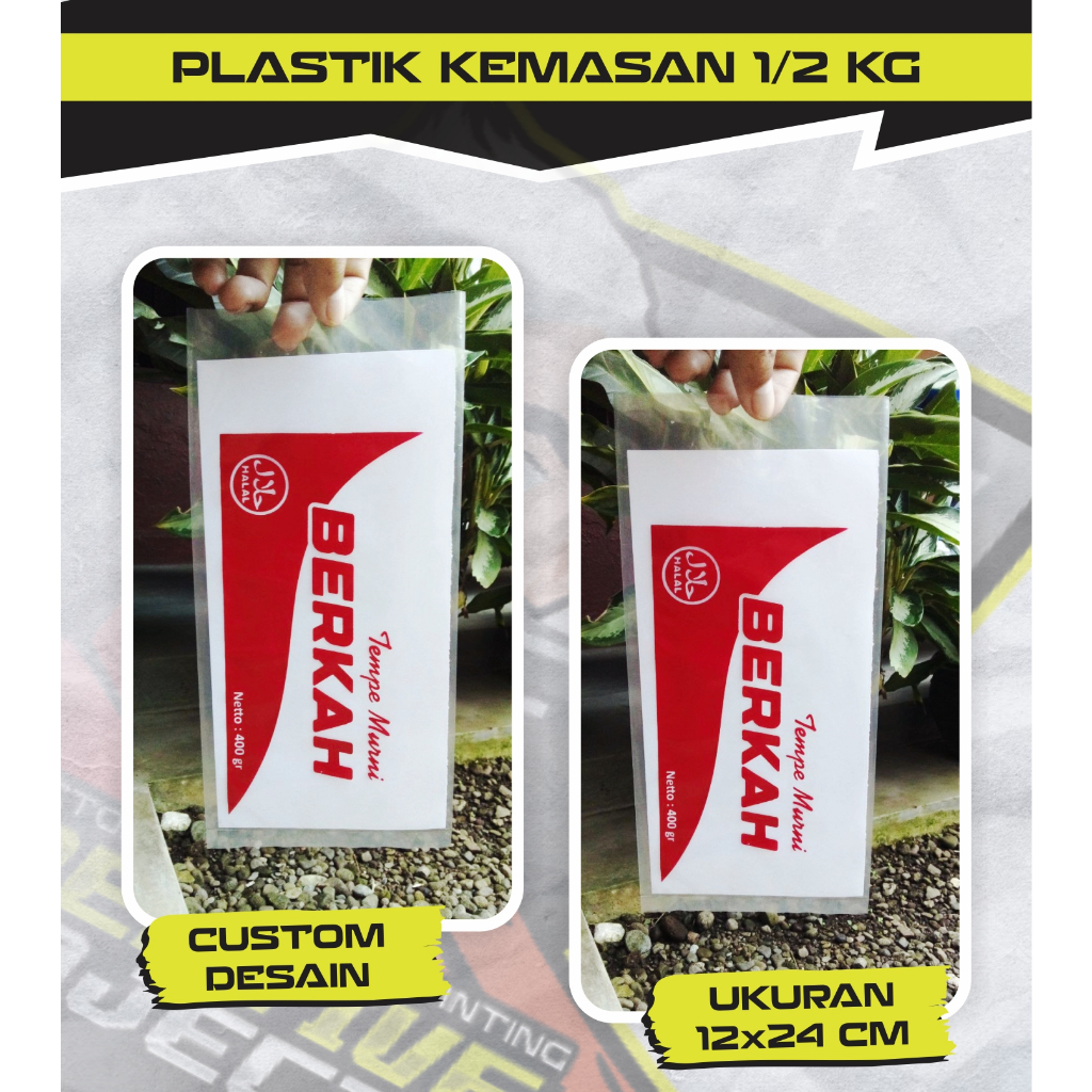 Sablon Plastik Kemasan 500 gr Tempe | Roti | Gula Pasir | Tepung | Cemilan | Kopi Ukuran 12x24 | Mur
