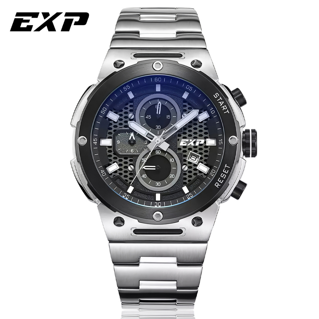 Expedition EXP 6837 MCBTBBA - Jam Tangan Chronograph Pria - Silver Black - Stainless Steel