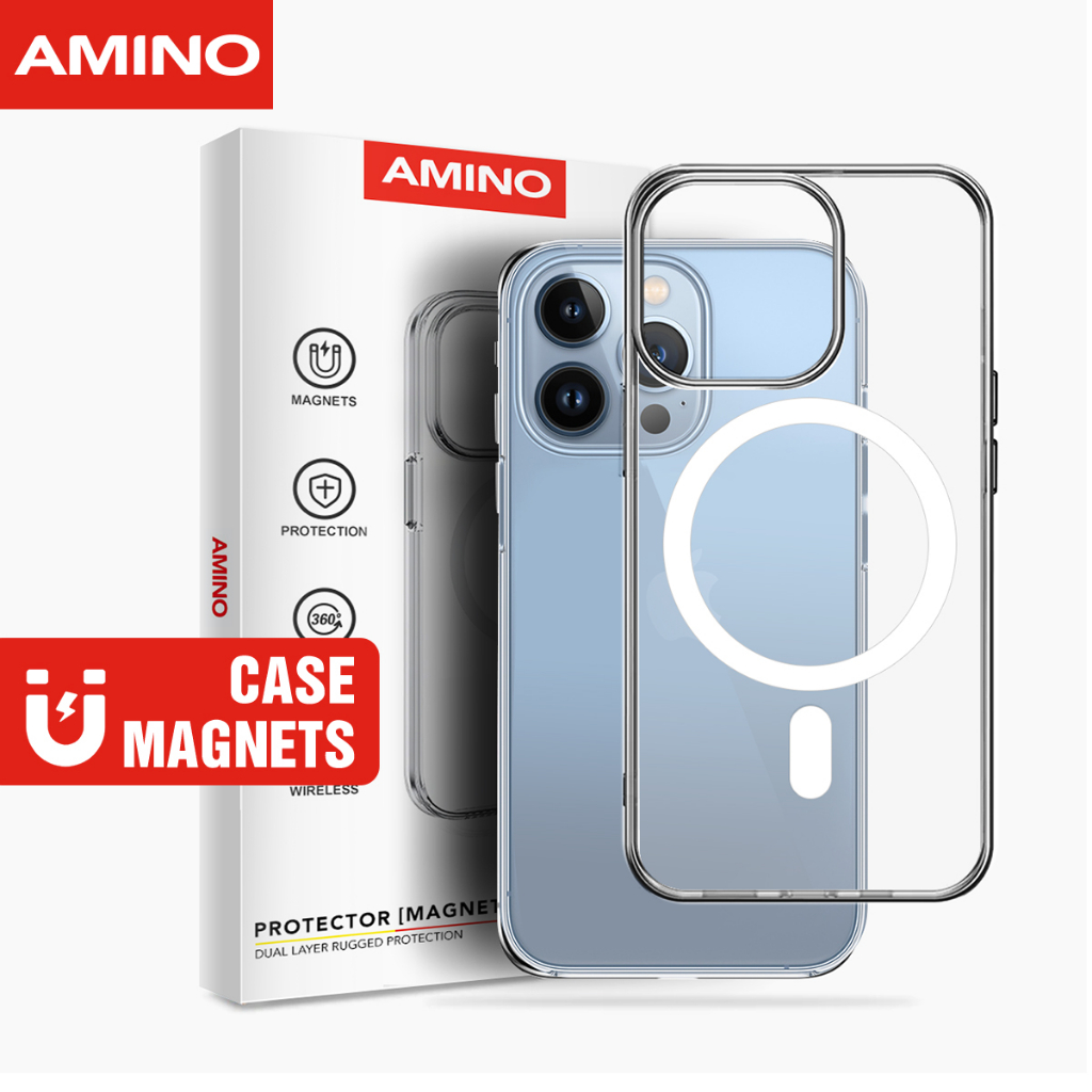 AMINO Magnetic Case Untuk Iphone 13 13 Pro 13 Pro Max Clear Hybrid Bumper Casing / Magnetik Support 