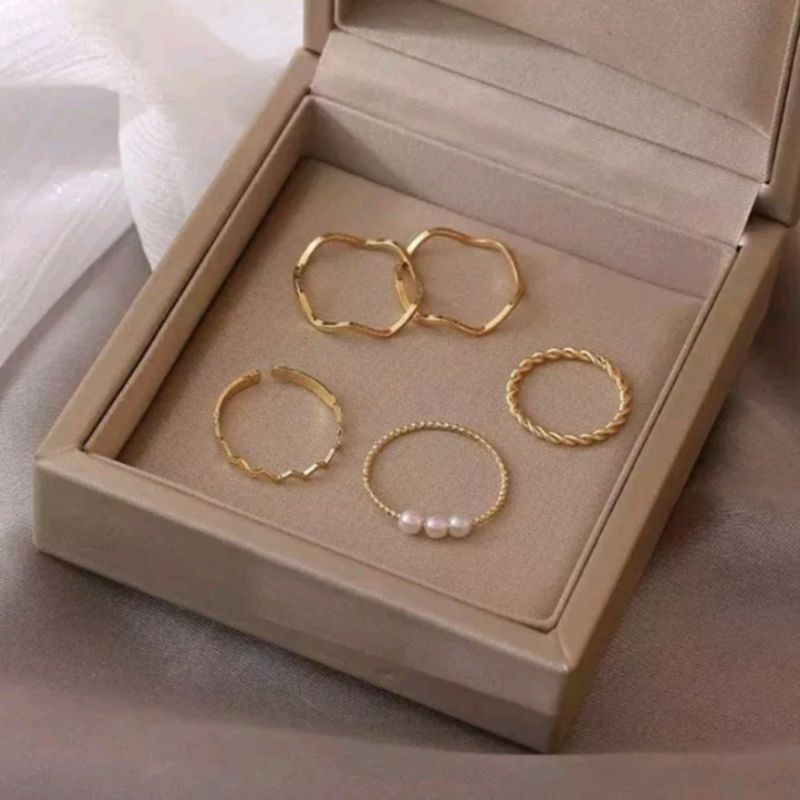 Cincin fashion korea mutiara geometri isi 5 | cincin korea fashion | cincin korean style | set cinci