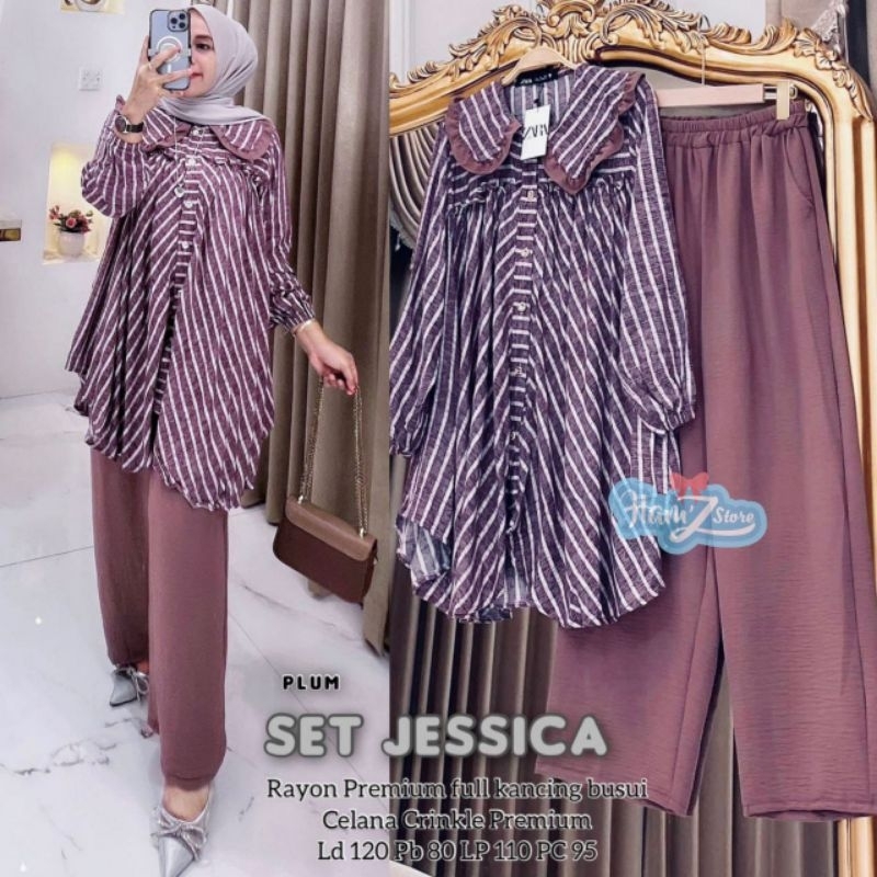 SET JESSICA / SETELAN TUNIK GARIS DAN CELANA KULOT ORI HAMZ