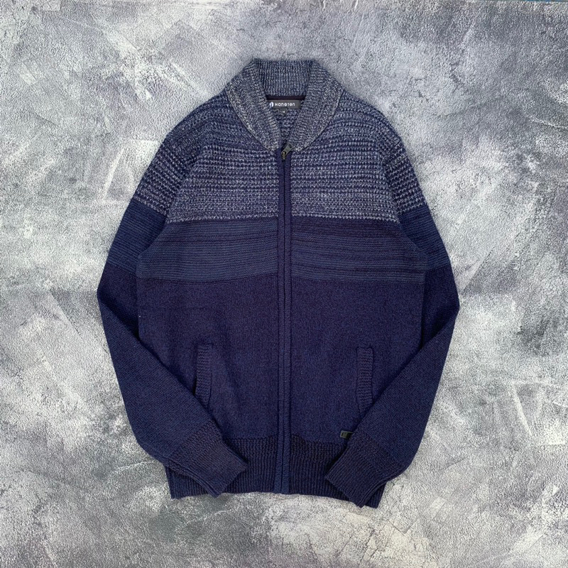 Knitwear Bomber Jacket Navy by Hangten | Bomber Rajut Second | Bomber Rajut Murah