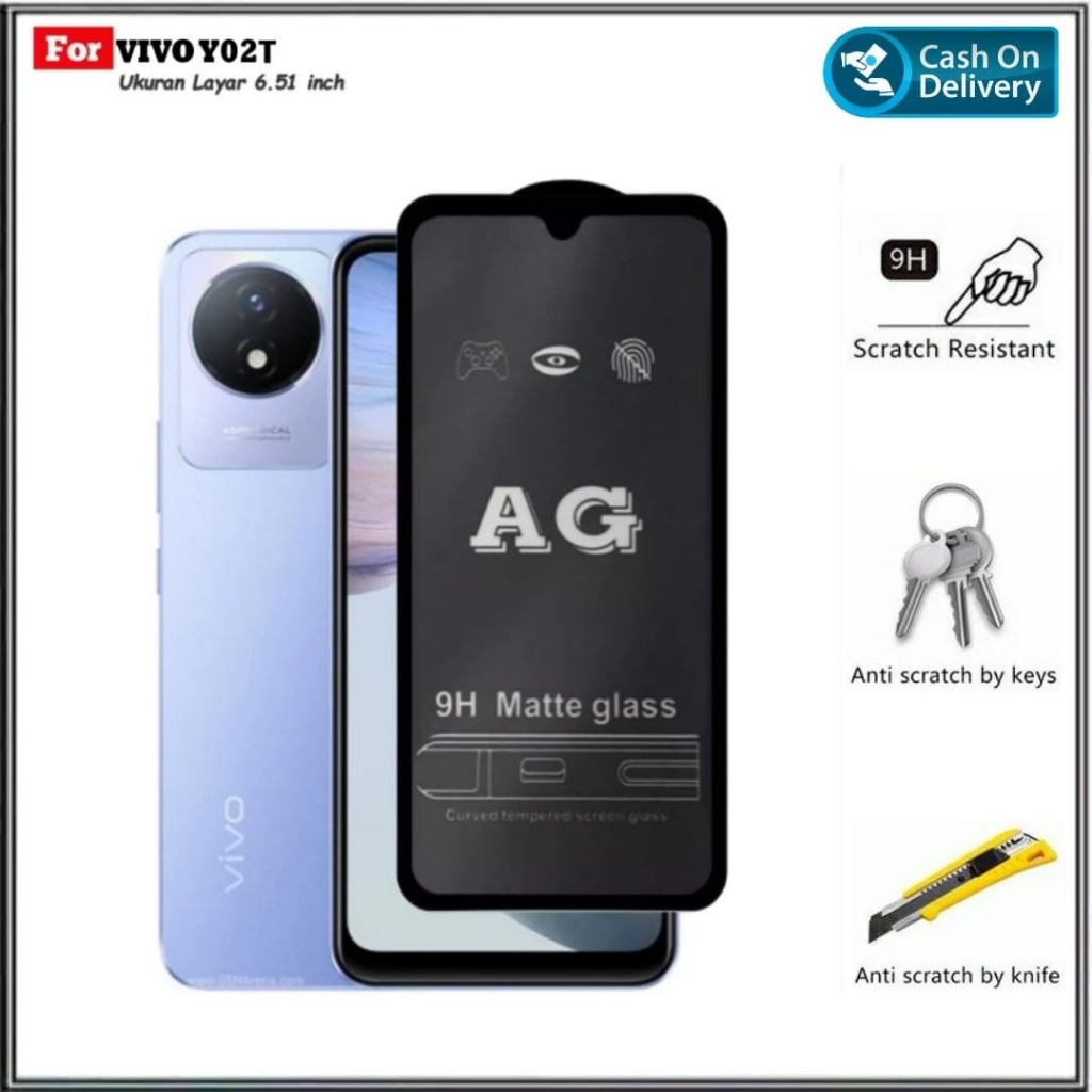 Tempered Glass Vivo Y02 Y02T IQOO Z7 5G Anti Gores Kaca Full Matte Anti GLARE DI ROMAN ACC