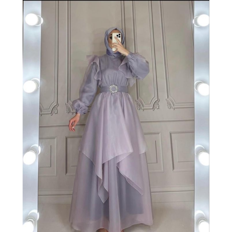 dress organza hijab mewah murah
