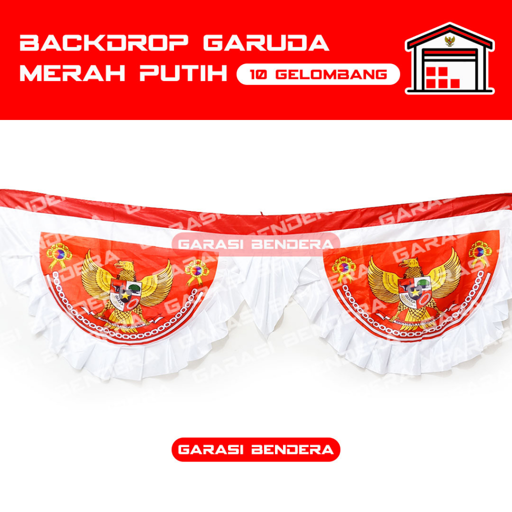 BACKDROP MERAH PUTIH GARUDA INDONESIA BENDERA BACKGROUND UMBUL 10 GELOMBANG 8METER