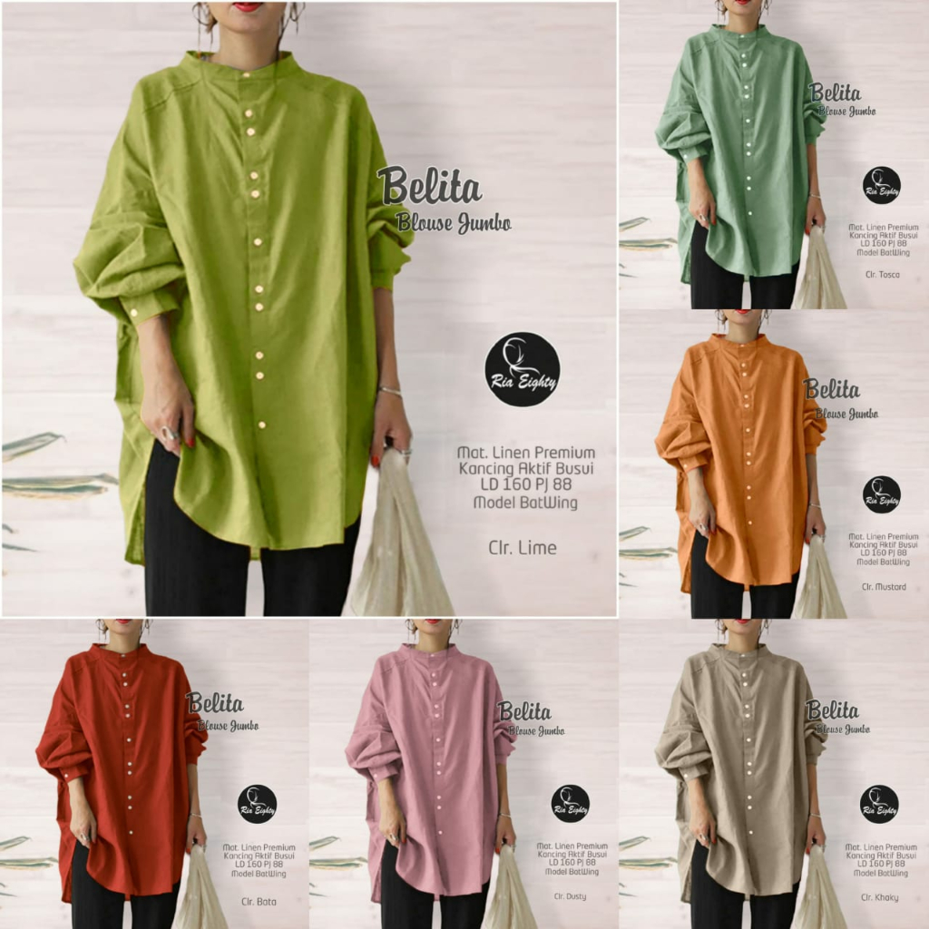 Belita Blouse Kemeja Suju LD 160 Atasan Wanita Polos Super Jumbo Busui Premium 7XL Model Batwing