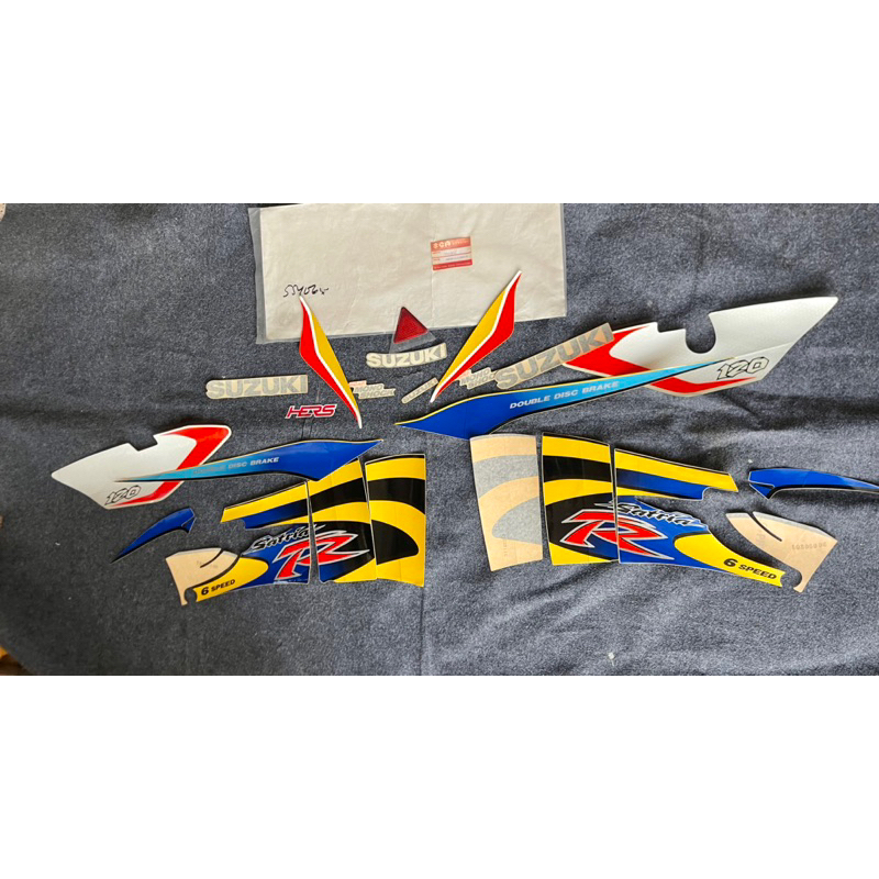 Striping body Stiker body Polet body Satria Lumba Biru Kuning DD 2002 original SGP NOS