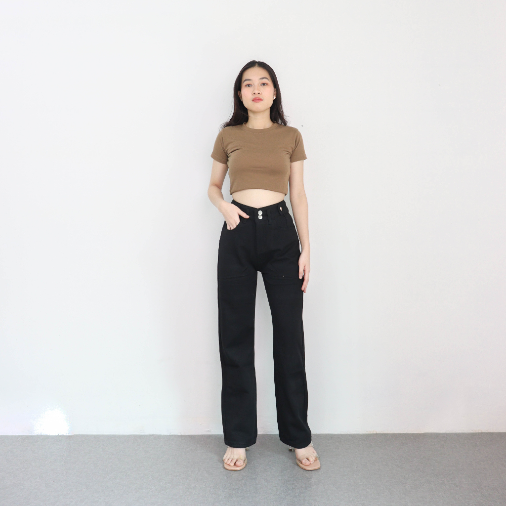 X59 Hitam Millie - Celana Jeans Wanita Highwaist Straight Jeans Kekinian