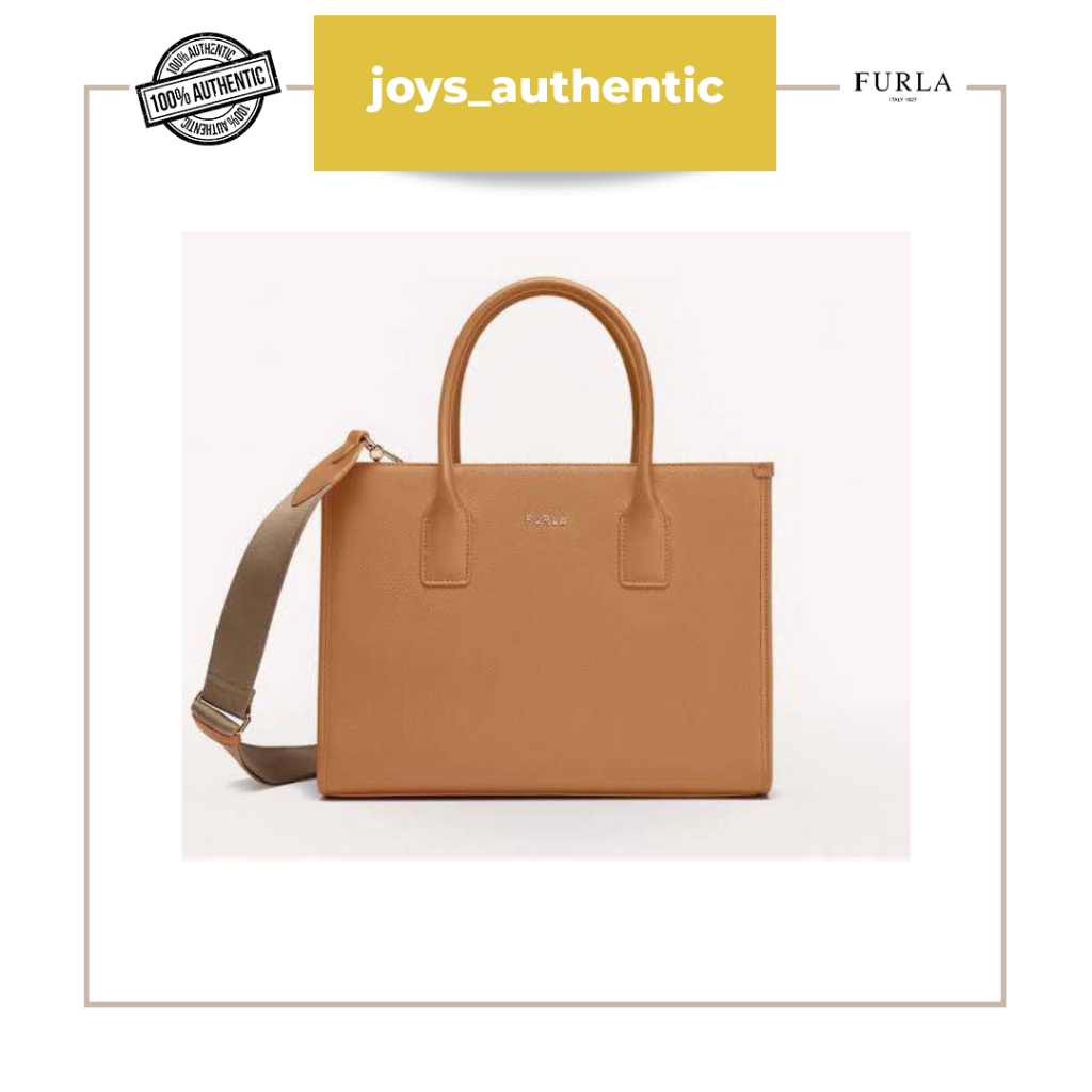 Tas wanita Furla afrodite large open tote coklat caramello woman bag authentic original