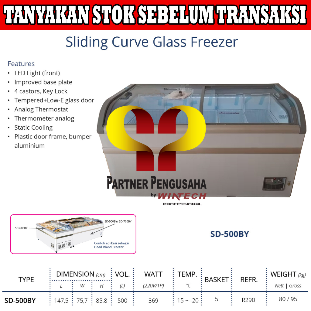 GEA SD-500BY SLIDING CURVE GLASS FREEZER / FREEZER BOX PINTU SLIDING