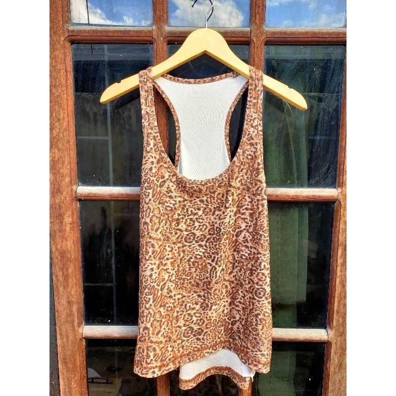 tanktop leopard tanktop zumba aerobik wanita baju olahraga preloved