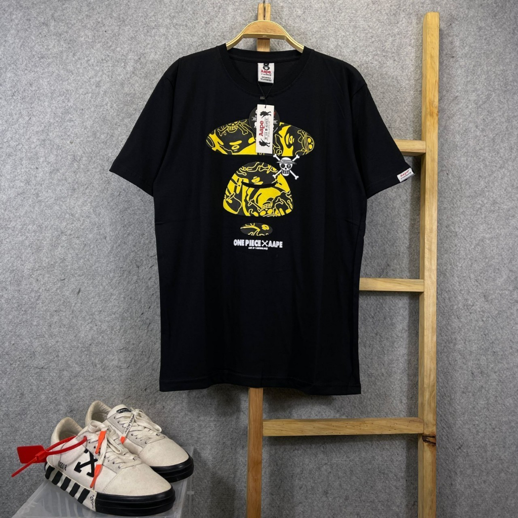 KAOS T SHIRT BAPE A BATHING APE AAPE X ONE PIECE YELLOW BLACK