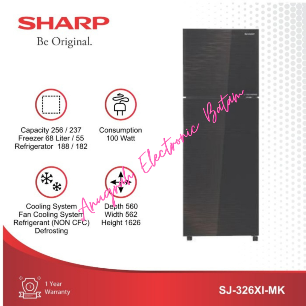 KULKAS SHARP INVERTER GLASS DOOR SJ-326XI-MK SJ 326 XI 256 LITER BATAM