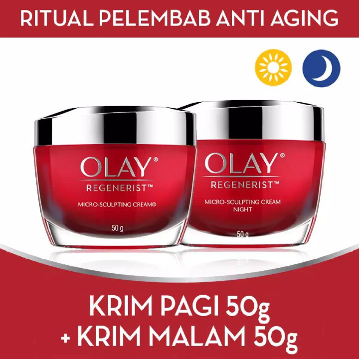 [2 PCS] Paket OLAY Regenerist Micro Sculpting Day & Night Cream 50ml - Krim Siang + Malam