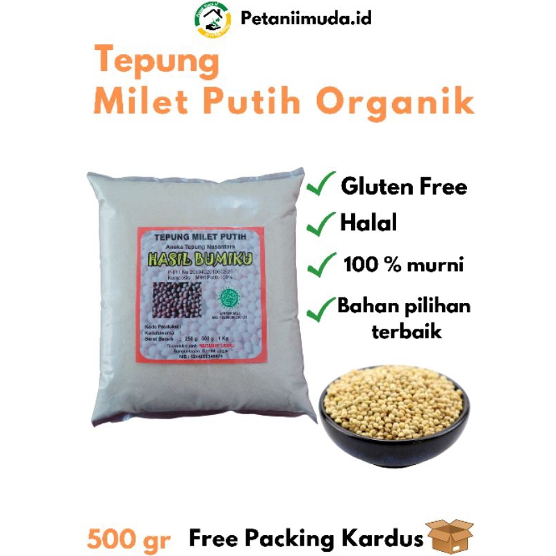 

Tepung Milet Putih Organik kemasan 500 GRAM/Tepung biji Milet Putih Organik kemasan 500 GRAM/Tepung Millet Putih/Tepung Organik Gluten Free