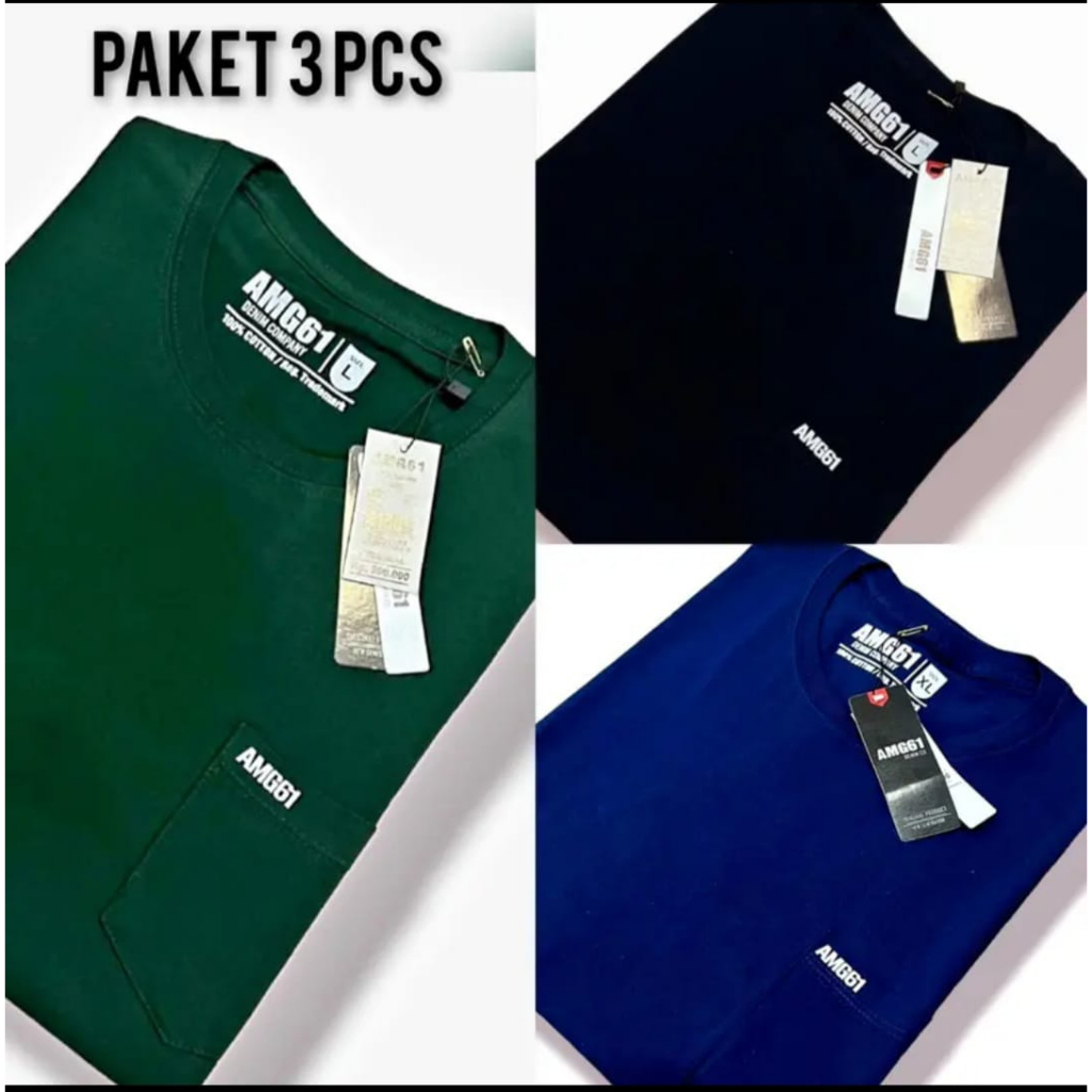 Promo paket 1pcs AMG61 kaos polos kantong pocket Full Tag pria wanita ukuran  L, XL, XXL, XXXL | kaos polos | kaos distro | kaos pria wanita | kaos oblong | kaos unisex