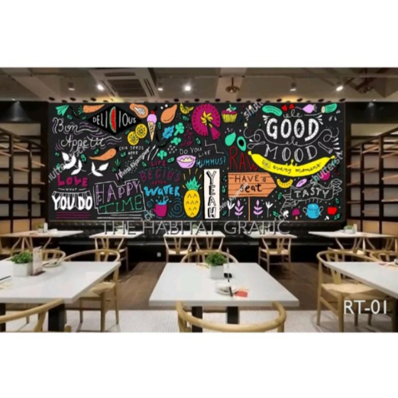 Wallpaper / Stiker Dinding 3D Custom , Wall banner , Wall stiker / Wall banner Ruang Resto ,Cafe , M