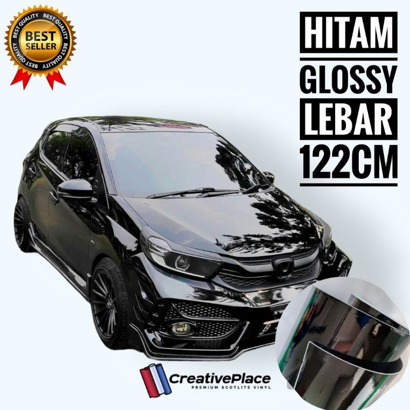 sticker skotlet hitam glossy lebar 122 cm / scotlite hitam mengkilat premium skotlet mobil dan motor