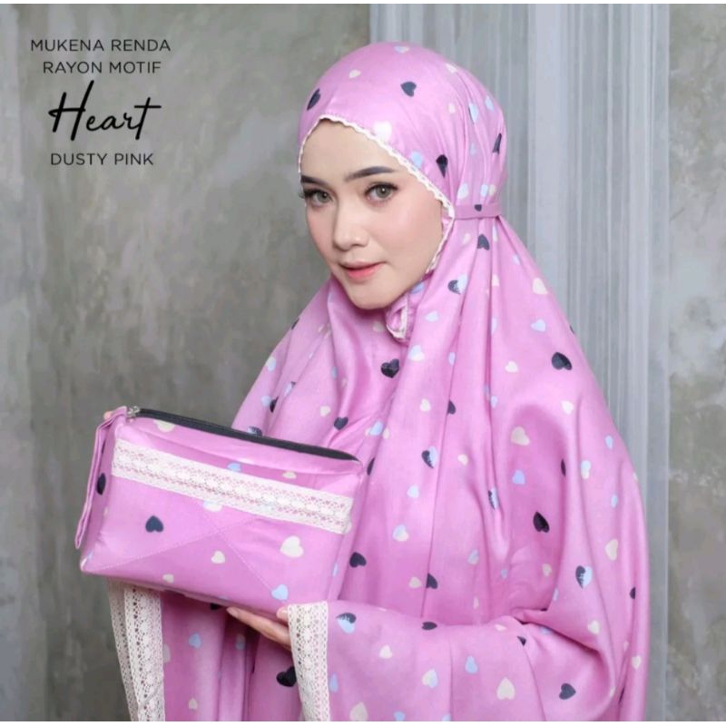 MUKENA BALI - MUKENA RENDA RAYON DEWASA MOTIF HEART