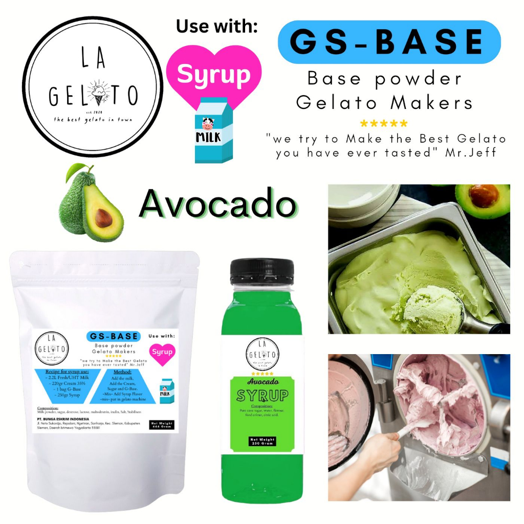 

Paket bubuk ice cream gelato dan sirup rasa Avocado untuk 3kg