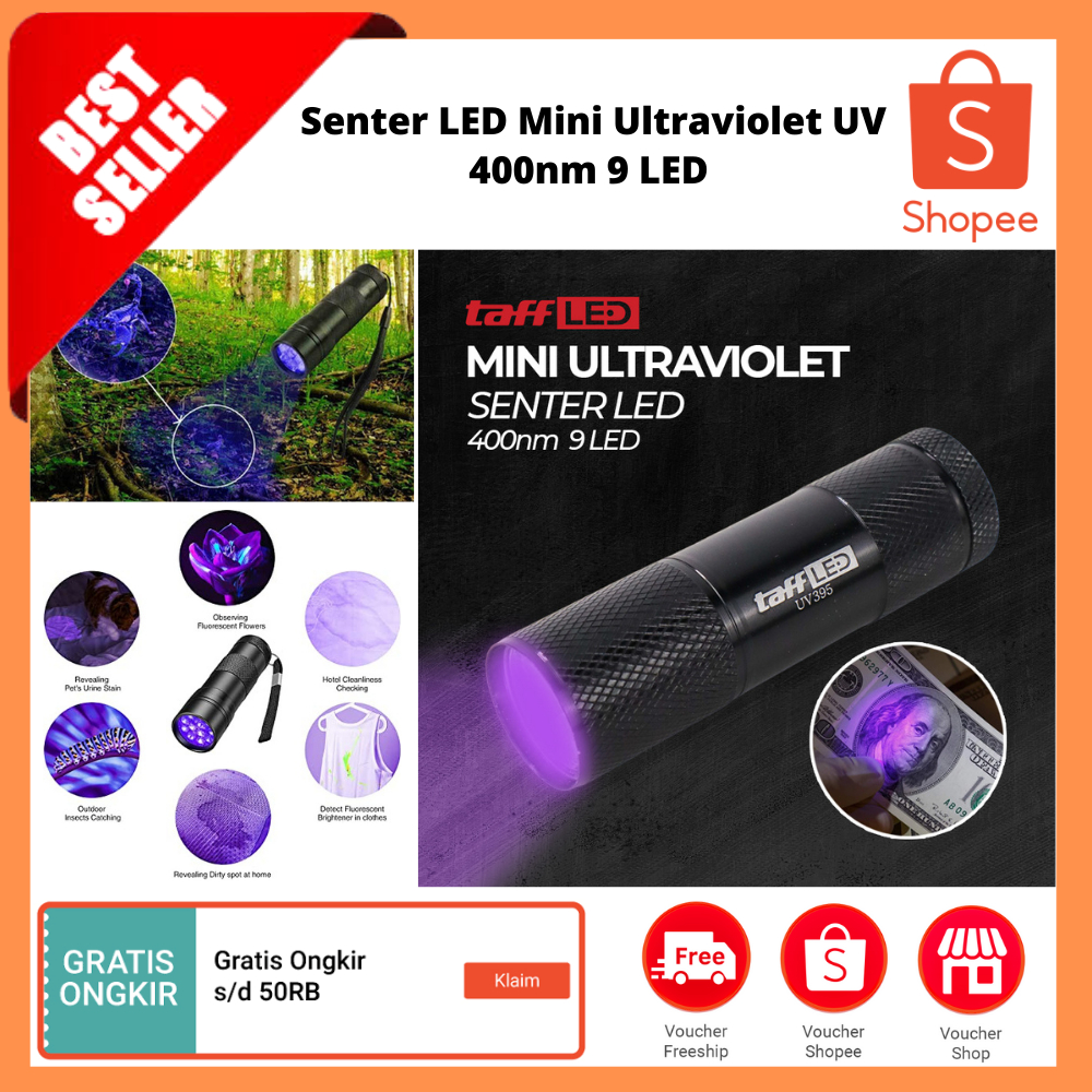 Senter LED Mini Ultraviolet UV 400nm 9 LED  / Senter LED peralatan mendaki Berburu Kalajengking / Se
