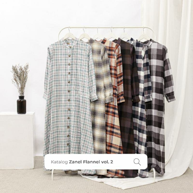 (Terracota L) Zanel Flannel Dress Vol.2 by Zanuba Hijab Jilbabsyarie - Gamis Flanel Import Premium K