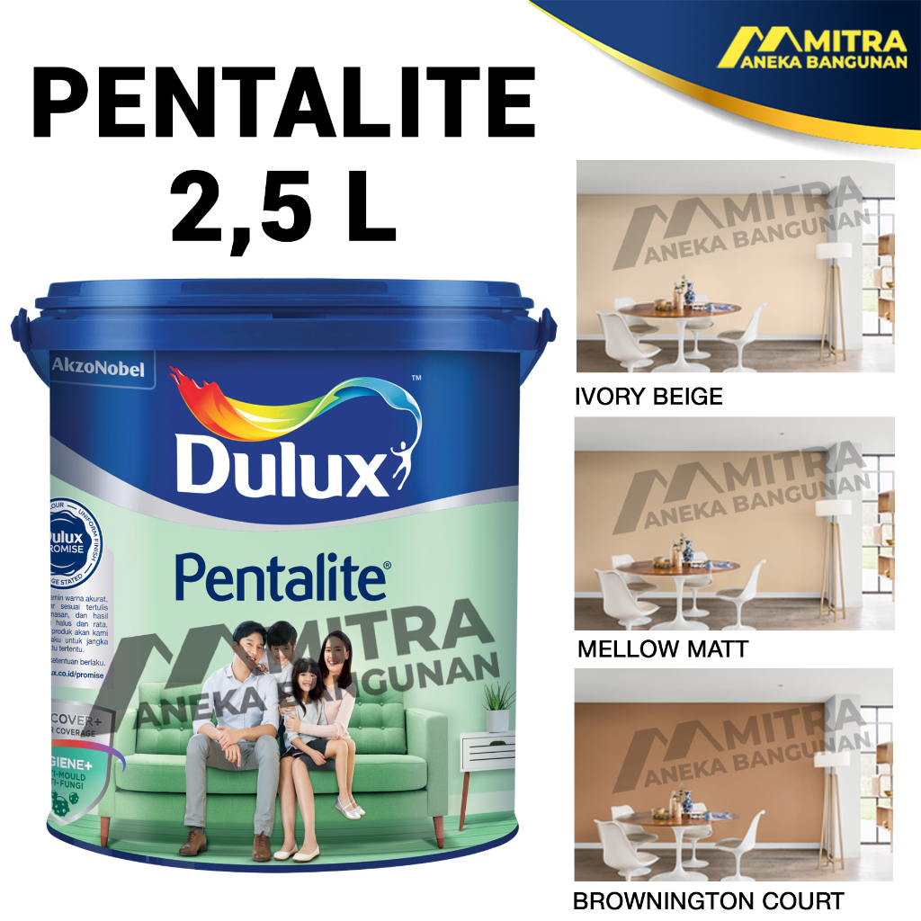 Promo Cat Tembok Dulux Pentalite Anti Bacteri 2,5 Liter / Mocca Coklat / Ivory Beige / Mellow Matt /