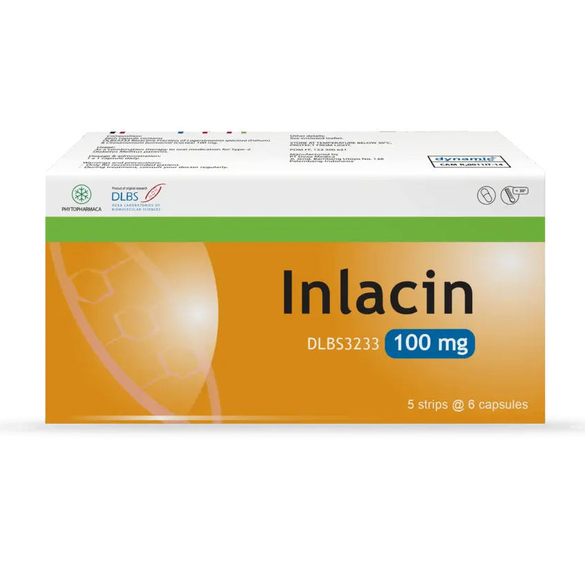 Inlacin 100mg Box 30's Kapsul Dexa - Obat Herbal Diabetes Melitus Tipe 2 / Menurunkan Kadar Gula Dar
