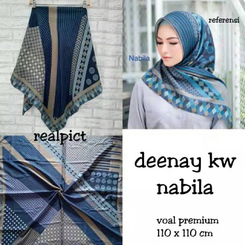 Promo Hijab Segi Empat Voal Motif Denay Nabila Warna Biru Muda Jilbab Murah
