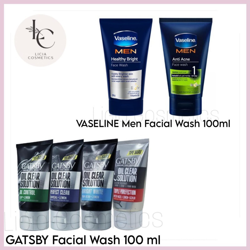 VASELINE Men Face Wash 100g | GATSBY Facial Foam Oil Clear Solution Bright White | Oil Control | Per