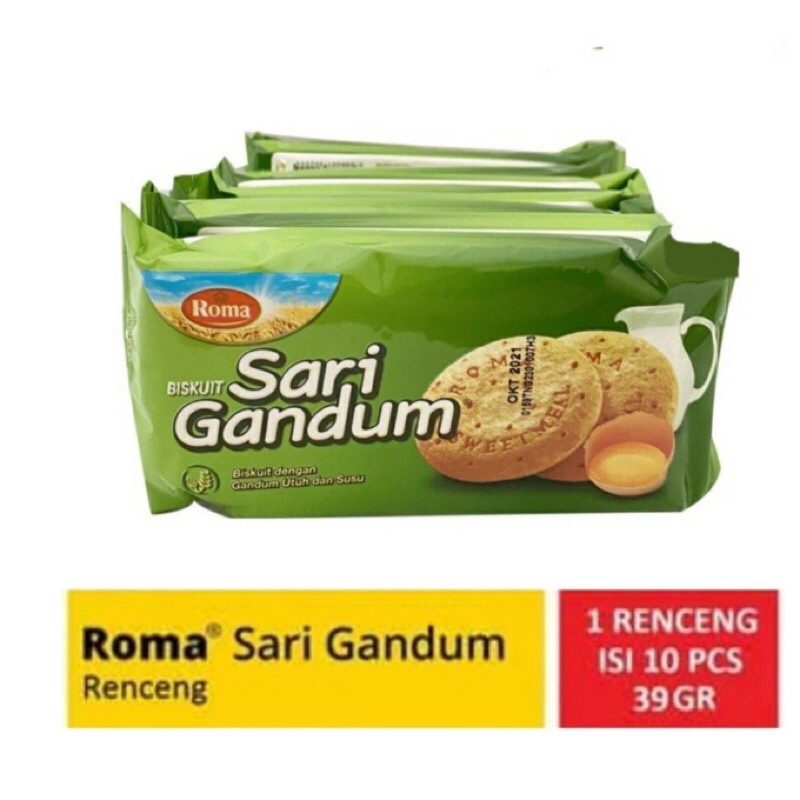 

Roma Sari Gandum 1 Renceng Isi 10 Sachet Pcs 10Pcs 39gr