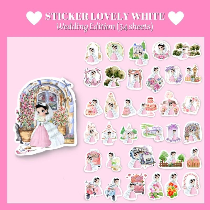 

sticker lovely white pink hana laminasi satin cutting langsung digunakan