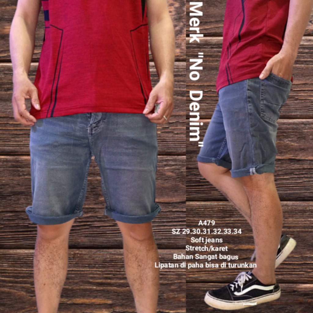 Celana Pendek Pria No Denim Grey Polos Premium