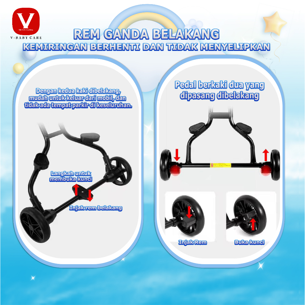RB VBABY CARE Kereta Dorong bayi /kursi dorong multifungsi /Berbaring Dua Arah, Dilipat VBABY-320