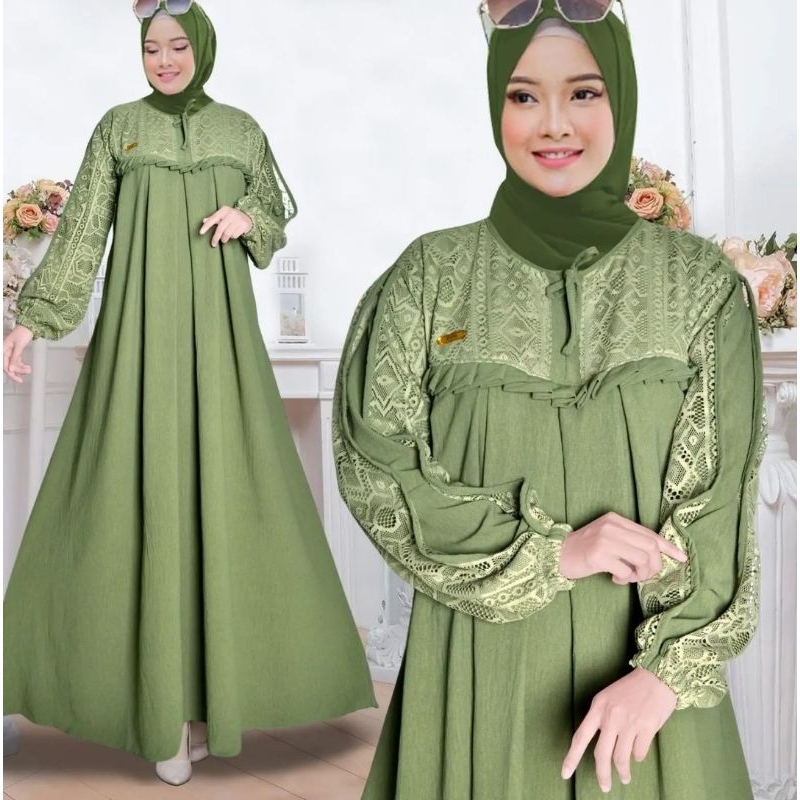 Alika Dress//Gamis Brukat Kondangan//Baju Gamis Wanita Terbaru 2023//Gamis Pesta Jumbo ld 130//Gamis