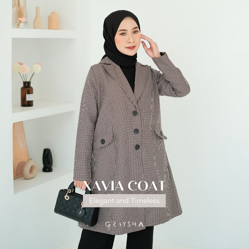 Baju Muslimah Wanita Elegant Terbaru Motif Kotak Kotak Terbaru Xavia Coat Regal