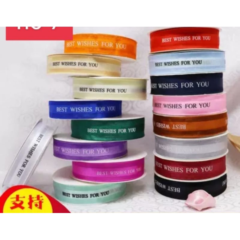 

100 cm pita satin tulisan Best Wishes For You uk 2.5 cm 1 meter