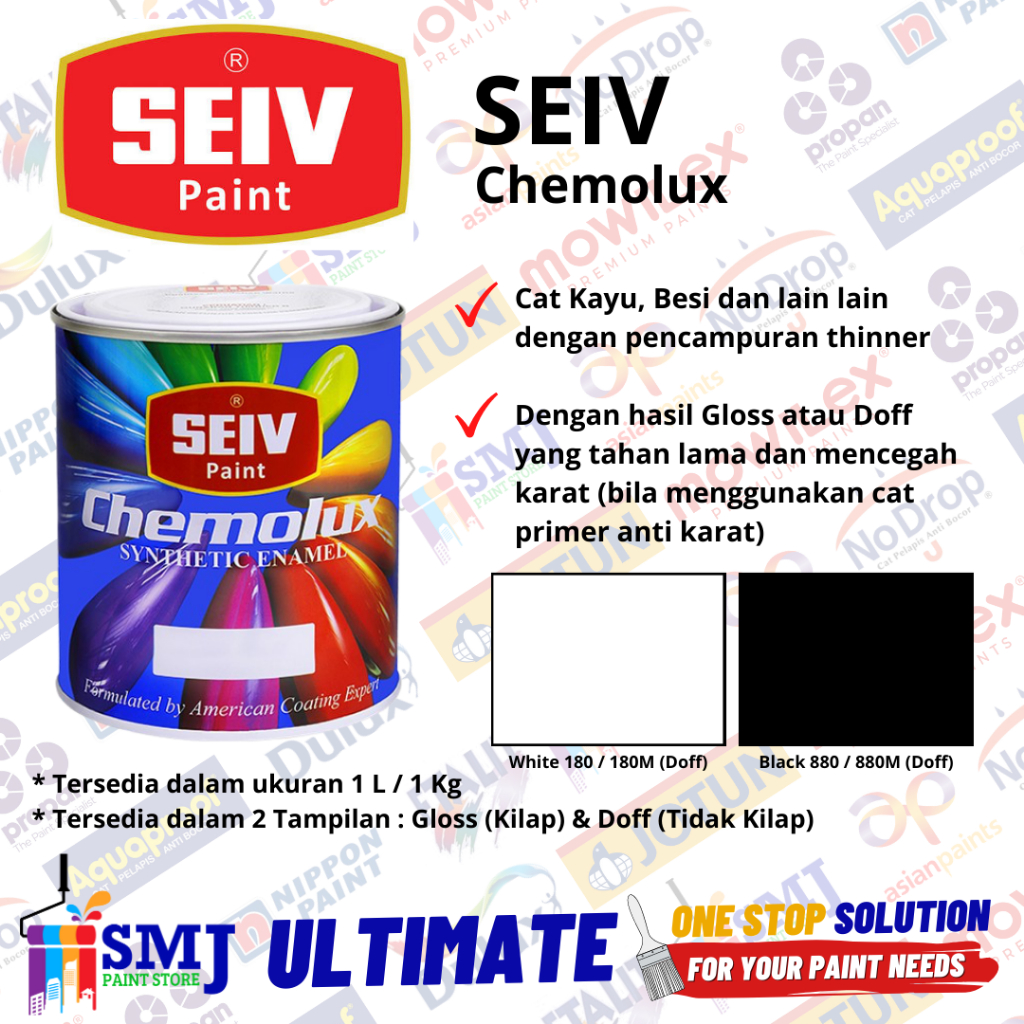 Cat Kayu dan Besi SEIV CHEMOLUX | 180M - Super White Doff | Putih 1kg