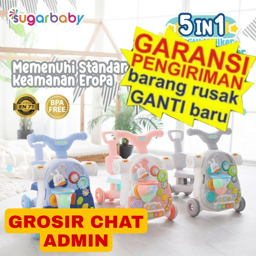 READY BANDUNG SUGAR BABY SUGARBABY 5in1 Activity Walker, Ride-On and /Baby Walker 5 in 1 Push Walker