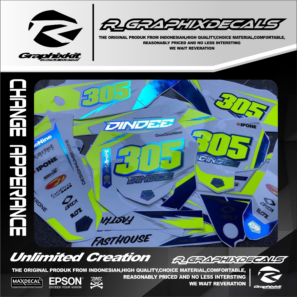0645 sticker decal fullbody klx gordon fullkombinasi crome metalic + kuning stabilo