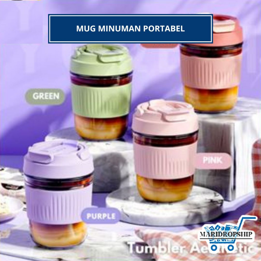 TUMBLER BOTOL KOPI MINUM KACA ANTI TUMPAH / TUMBLER KANTOR AESTHETIC