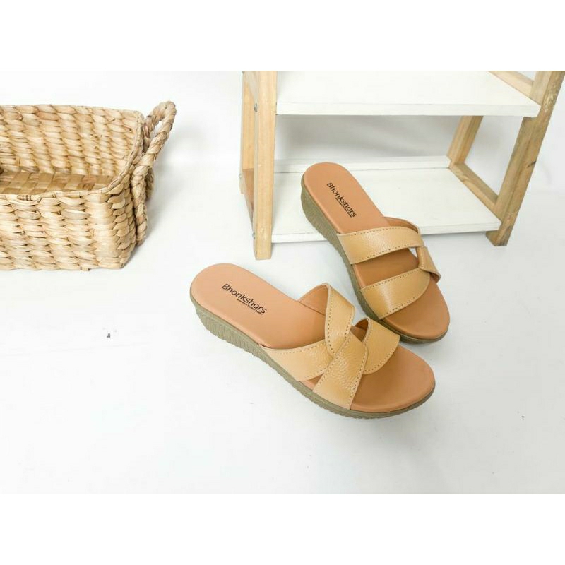 Sandal Wanita Kulit Bhonkshors Inara Wedges