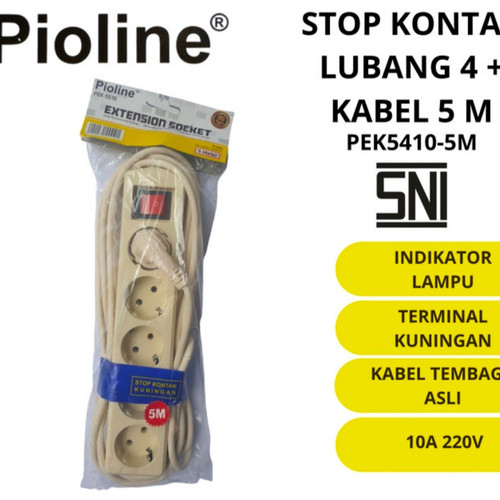 Stop Kontak Pioline 5 meter 2/3/4/5 Lubang / Stop Kontak SNI