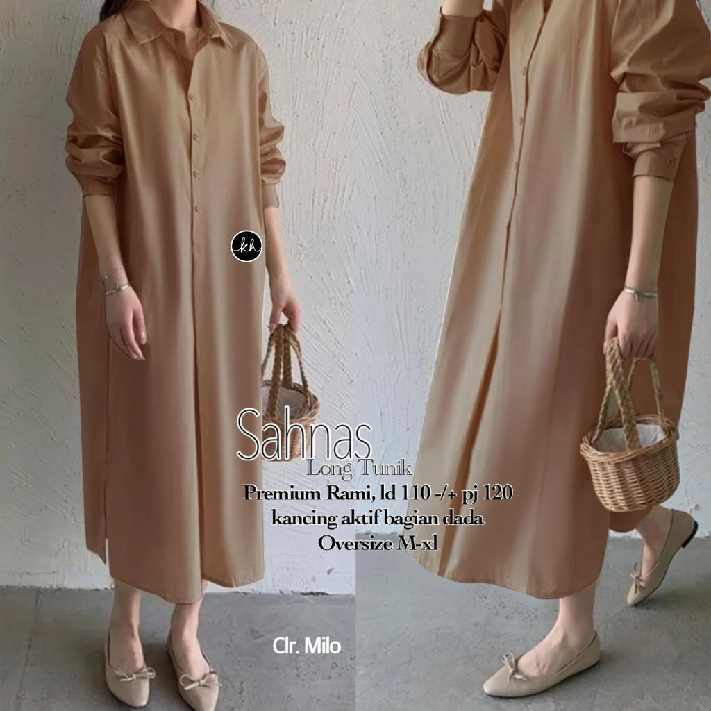 Long tunik polosan lengan panjang sahnas