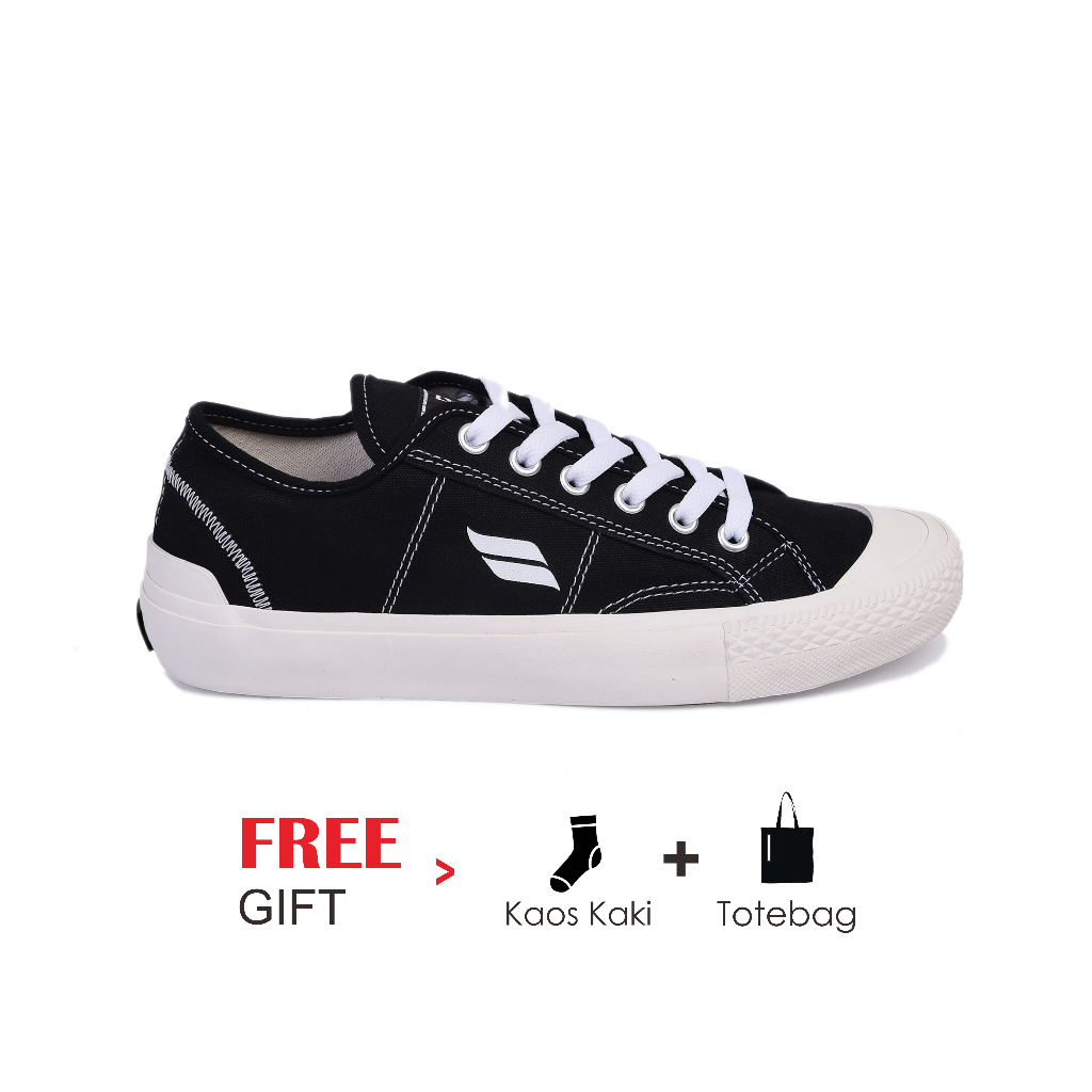 Sepatu Sneakers Kets Pria Black White Vulcanized Shoes Klasik