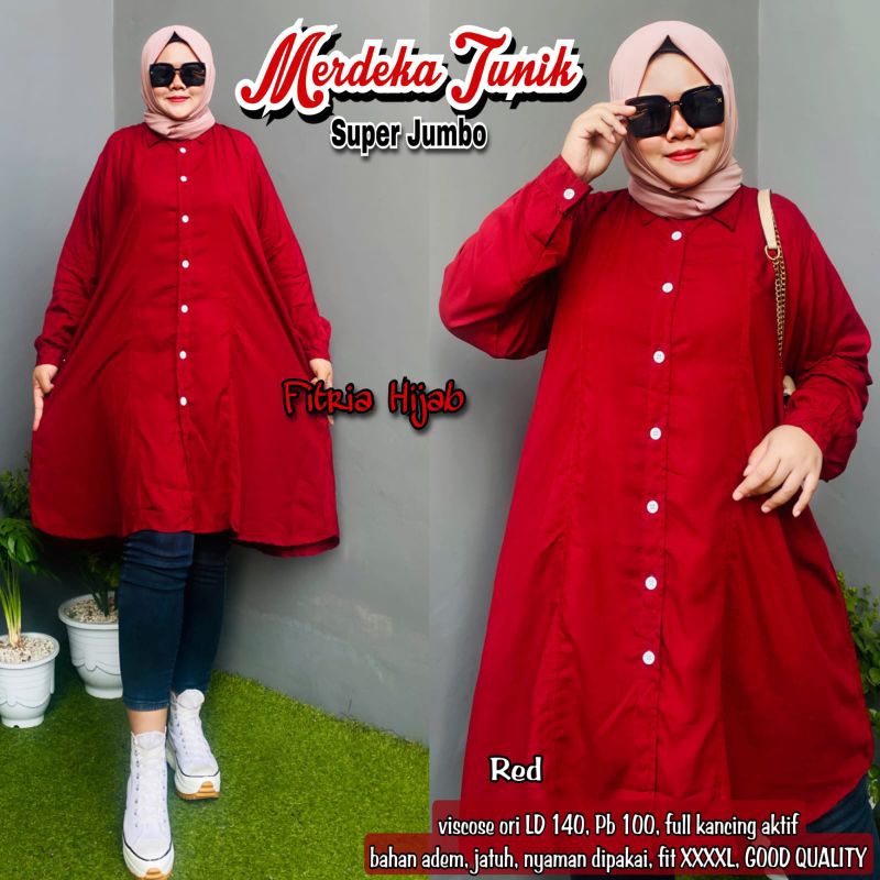 TUNIK SUPER JUMBO LD 140 ATASAN WANITA MERAH PUTIH KEMERDEKAAN 17 AGUSTUSAN MERDEKA TUNIK