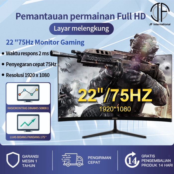 Ready Monitor melengkung 22 inci monitor definisi tinggi 75HZ monitor gaming profesional